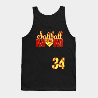 Softball Mom #34 Softball Jersey Favorite Player Biggest Fan Heart Softball Jersey Tank Top